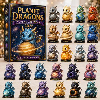 CHRISTMAS KICKOFF 40% OFF - Planet Dragons Advent Calendar 2026 - 24-Day Festive Countdown, Acrylic Charms Blind Box - Gift For Dragon Lovers