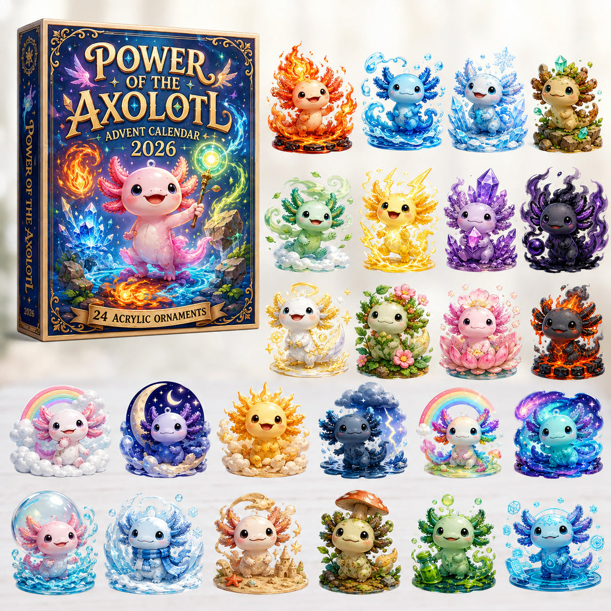 CHRISTMAS KICKOFF 40% OFF - Power Of The Axolotl Advent Calendar 2026 - 24-Day Festive Countdown, Acrylic Charms Blind Box - Gift For Axolotl Lovers AC0HT494