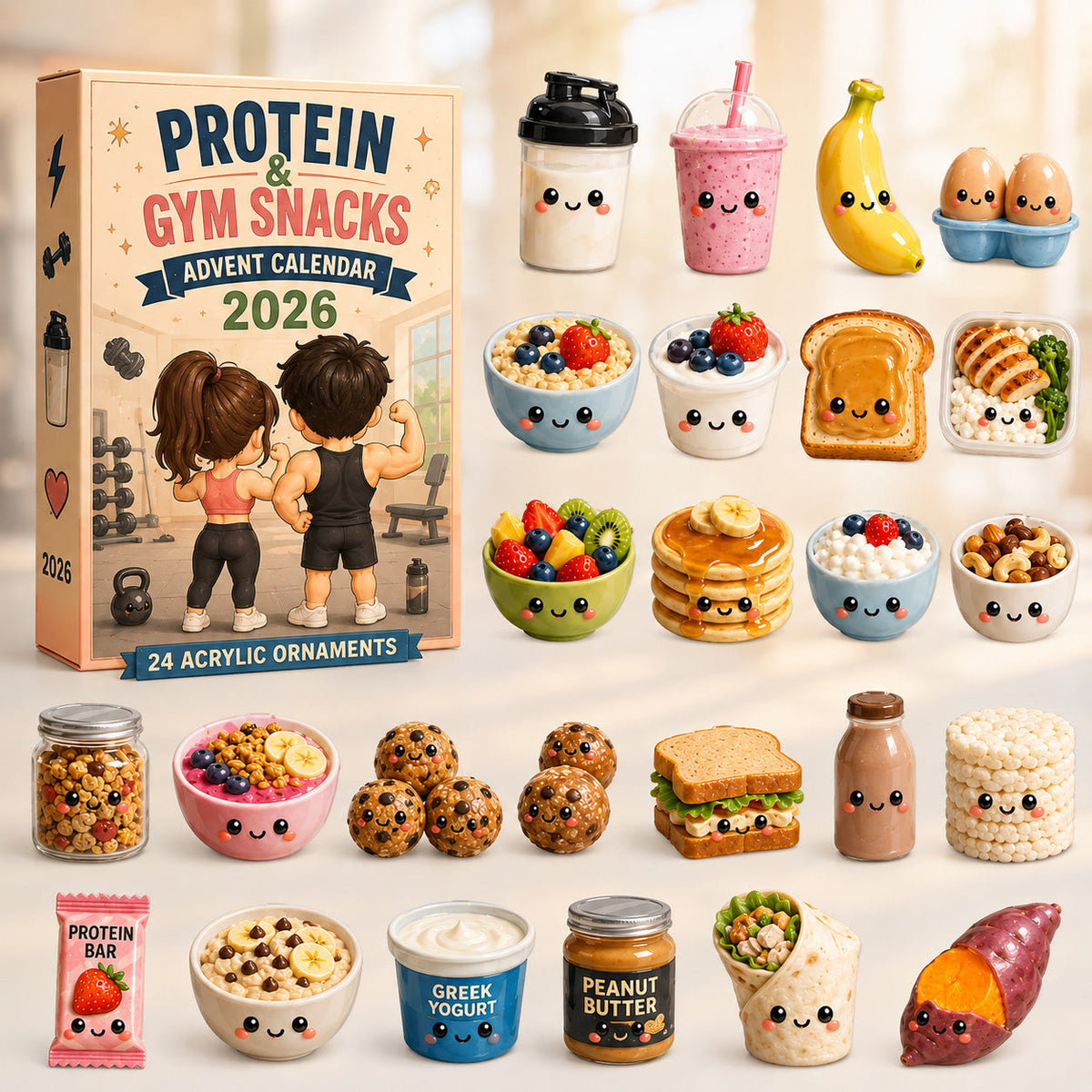 CHRISTMAS KICKOFF 40% OFF - Protein & Gym Snacks Advent Calendar 2026 - 24-Day Festive Countdown, Acrylic Charms Blind Box - Gift For Gymers AC0HT531