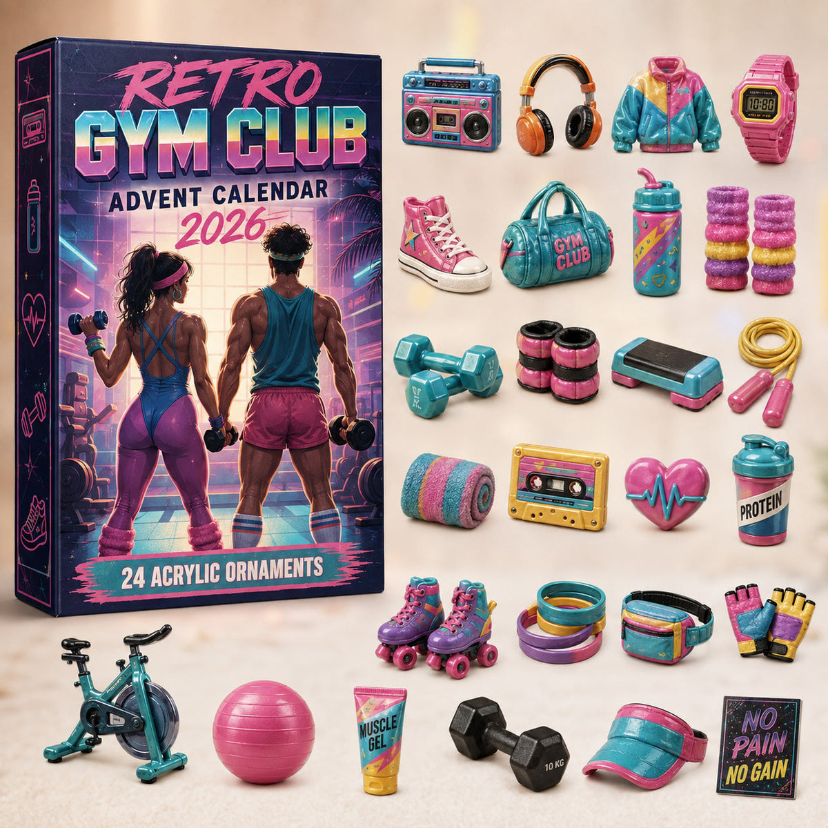 CHRISTMAS KICKOFF 40% OFF - Retro Gym Club Advent Calendar 2026 - 24-Day Festive Countdown, Acrylic Charms Blind Box - Gift For Gymers AC0HT532