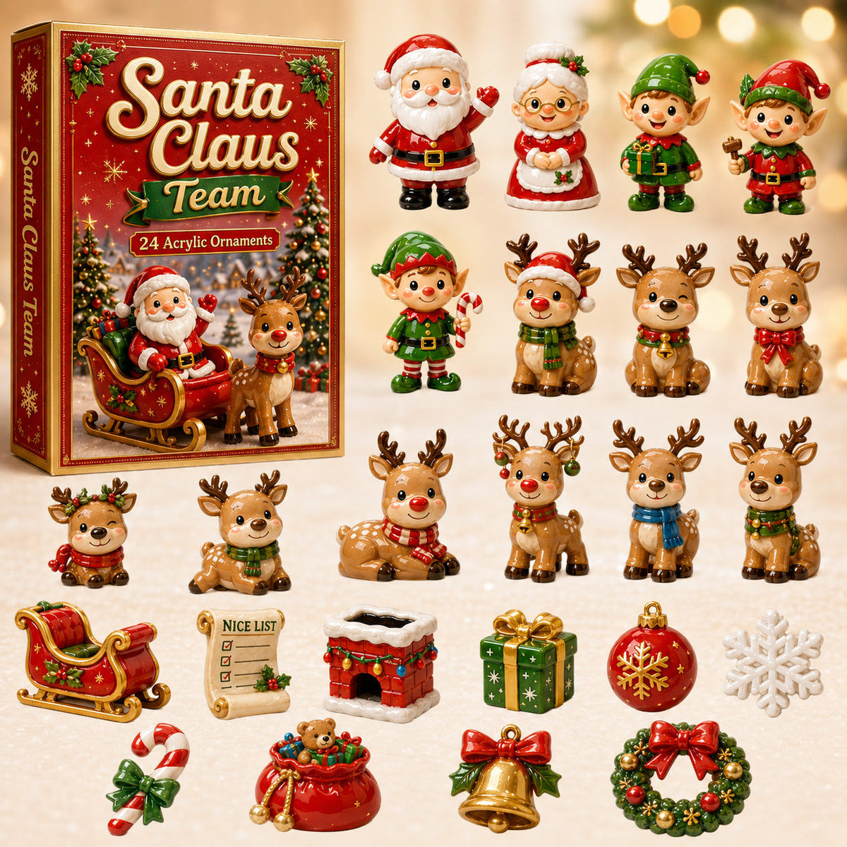 CHRISTMAS KICKOFF 40% OFF - Santa Claus Team Advent Calendar 2026 - 24-Day Festive Countdown, Acrylic Charms Blind Box - Gift For Family Members