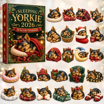 CHRISTMAS KICKOFF 40% OFF - Sleeping Yorkie Advent Calendar 2026 - 24-Day Festive Countdown, Acrylic Charms Blind Box - Gift For Yorkshire Terrier Lovers AC0HT276