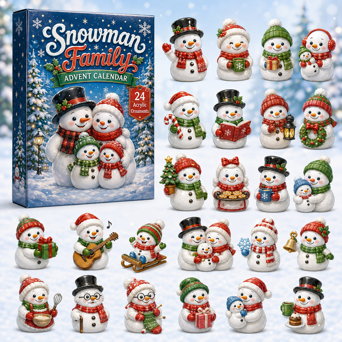 CHRISTMAS KICKOFF 40% OFF - Snowman Family Advent Calendar 2026 - 24-Day Festive Countdown, Acrylic Charms Blind Box - Gift For Family Members
