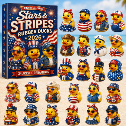 CHRISTMAS KICKOFF 40% OFF - Stars & Stripes Rubber Duck Advent Calendar 2026 - 24-Day Festive Countdown, Acrylic Charms Blind Box - Gift For Family & Friends
