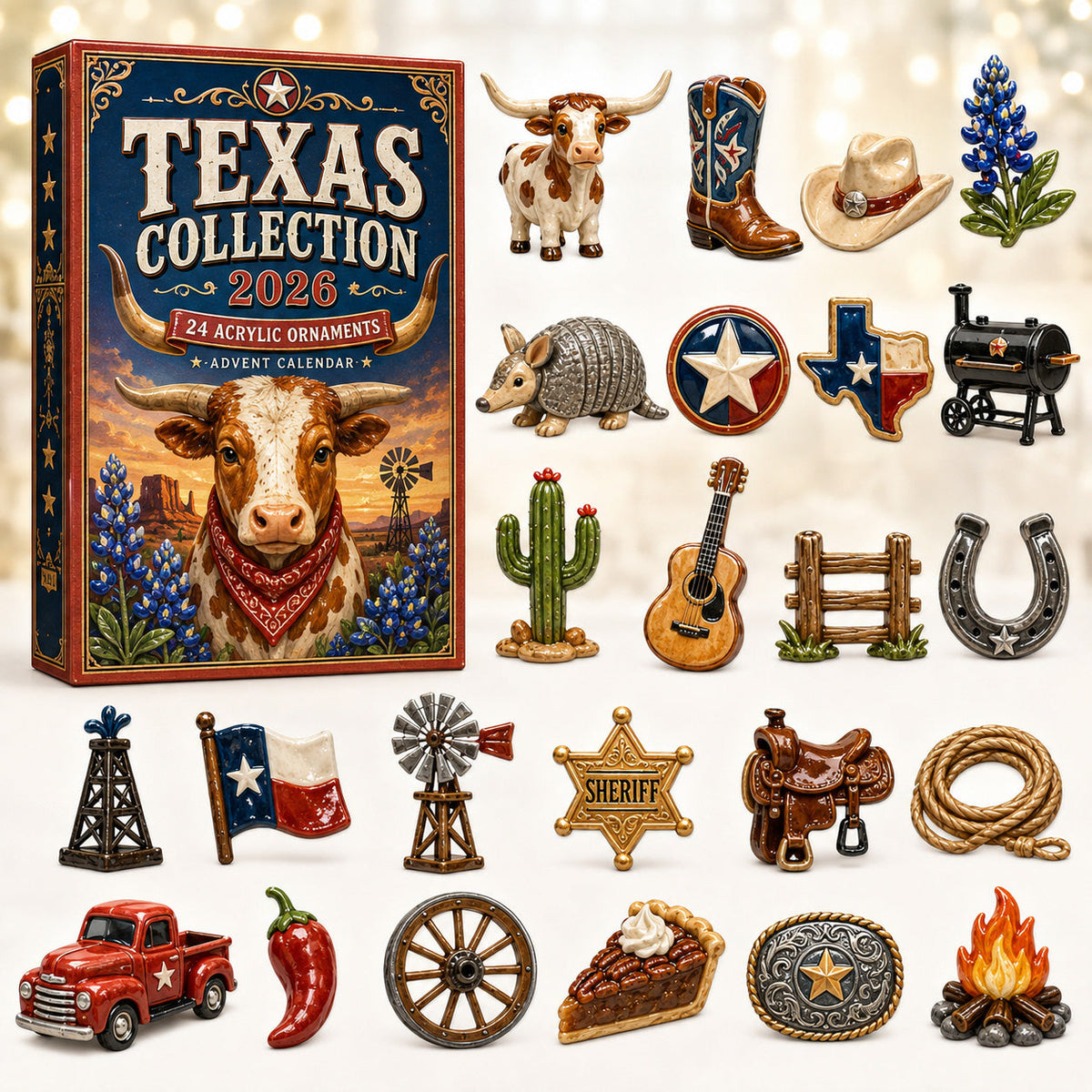 CHRISTMAS KICKOFF 40% OFF - Texas Collection Advent Calendar 2026 - 24-Day Festive Countdown, Acrylic Charms Blind Box - Gift For Texans, Family & Friends AC0HT551
