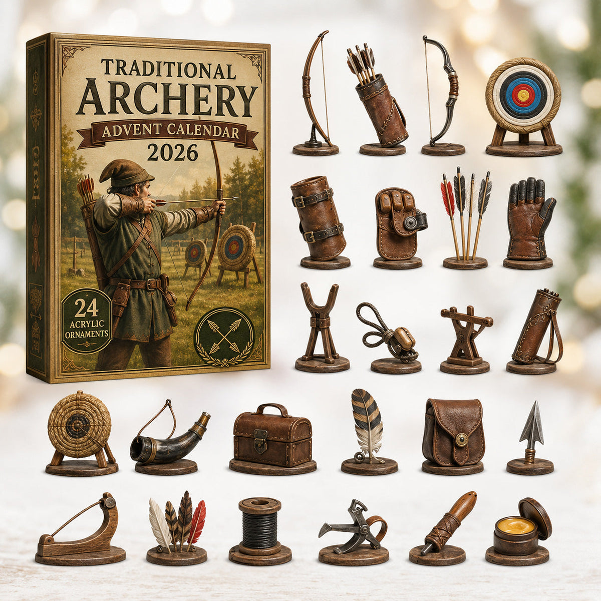 CHRISTMAS KICKOFF 40% OFF - Traditional Archery Advent Calendar 2026 - 24-Day Festive Countdown, Acrylic Charms Blind Box - Gift For Archery Lovers AC0HT326