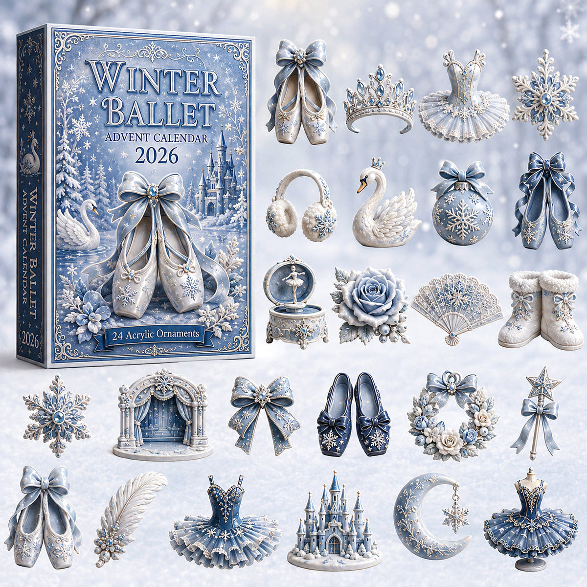 CHRISTMAS KICKOFF 40% OFF - Winter Ballet Advent Calendar 2026 - 24-Day Festive Countdown, Acrylic Charms Blind Box - Gift For Ballet Lovers AC0HT337