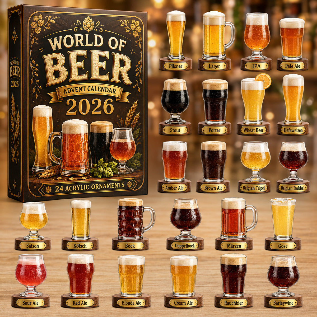 CHRISTMAS KICKOFF 40% OFF - World Of Beer Advent Calendar 2026 - 24-Day Festive Countdown, Acrylic Charms Blind Box - Gift For Beer Lovers AC0HT570