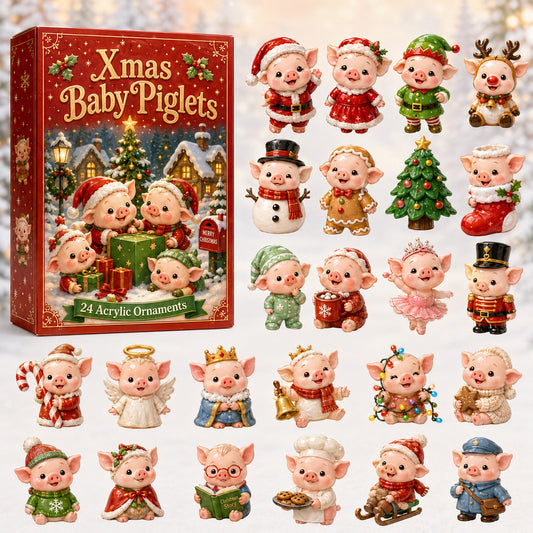 CHRISTMAS KICKOFF 40% OFF - Xmas Baby Piglets Advent Calendar 2026 - 24-Day Festive Countdown, Acrylic Charms Blind Box - Gift For Farmers, Pig Lovers
