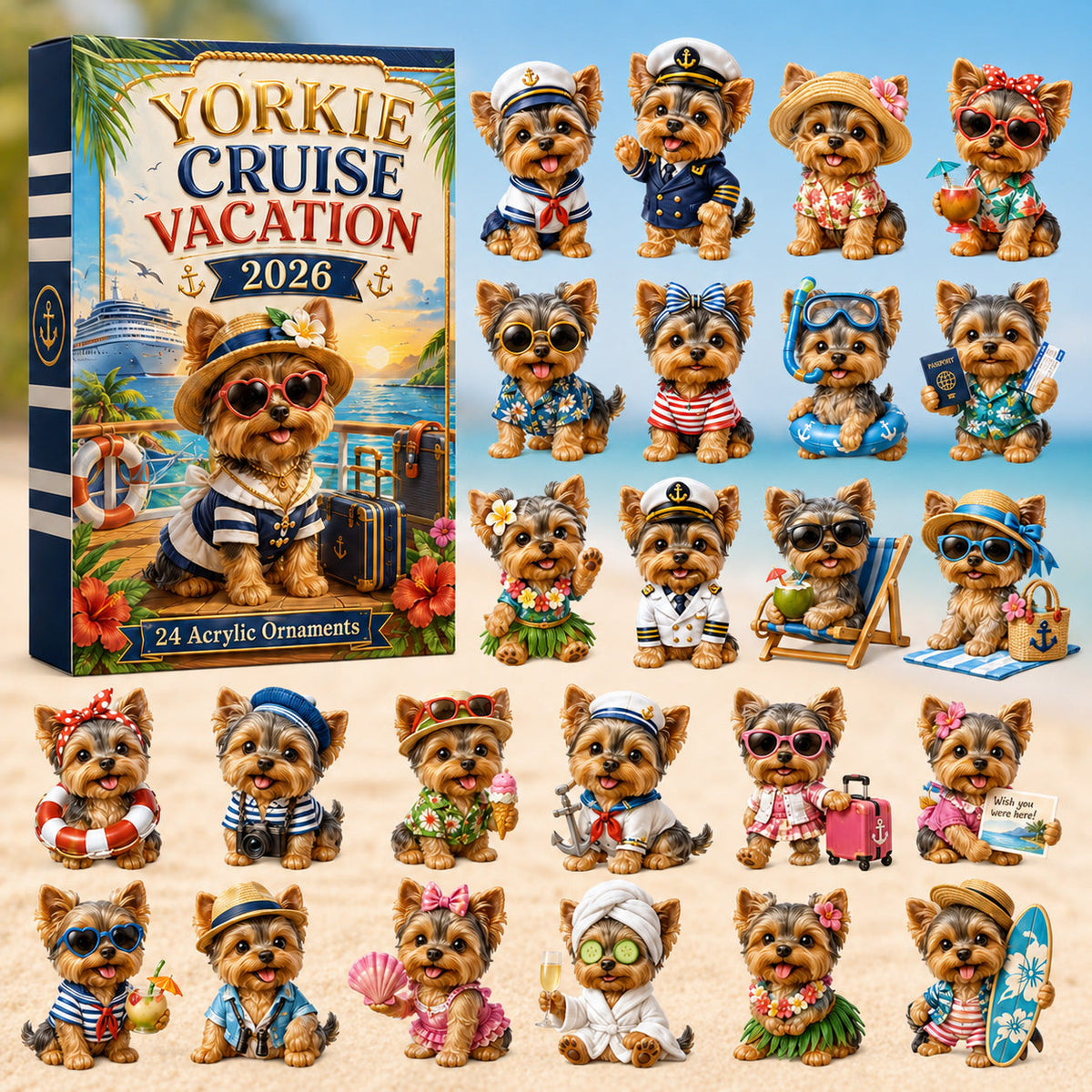 CHRISTMAS KICKOFF 40% OFF - Yorkie Cruise Vacation Advent Calendar 2026 - 24-Day Festive Countdown, Acrylic Charms Blind Box - Gift For Yorkshire Terrier Lovers AC0HT279