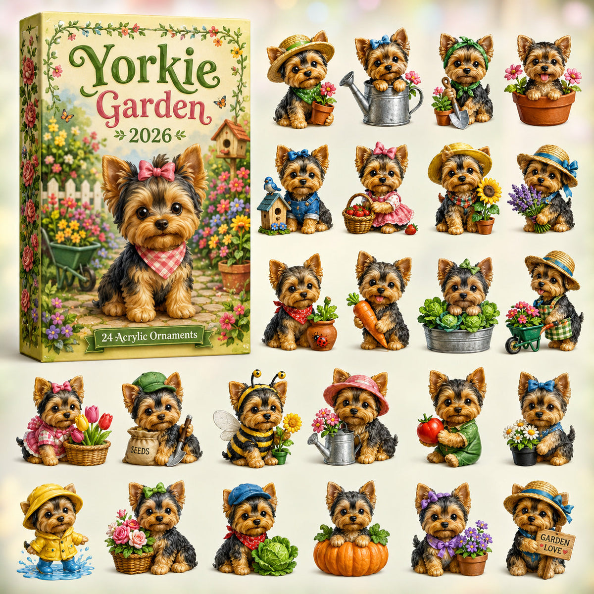 CHRISTMAS KICKOFF 40% OFF - Yorkie Garden Advent Calendar 2026 - 24-Day Festive Countdown, Acrylic Charms Blind Box - Gift For Yorkshire Terrier Lovers AC0HT282