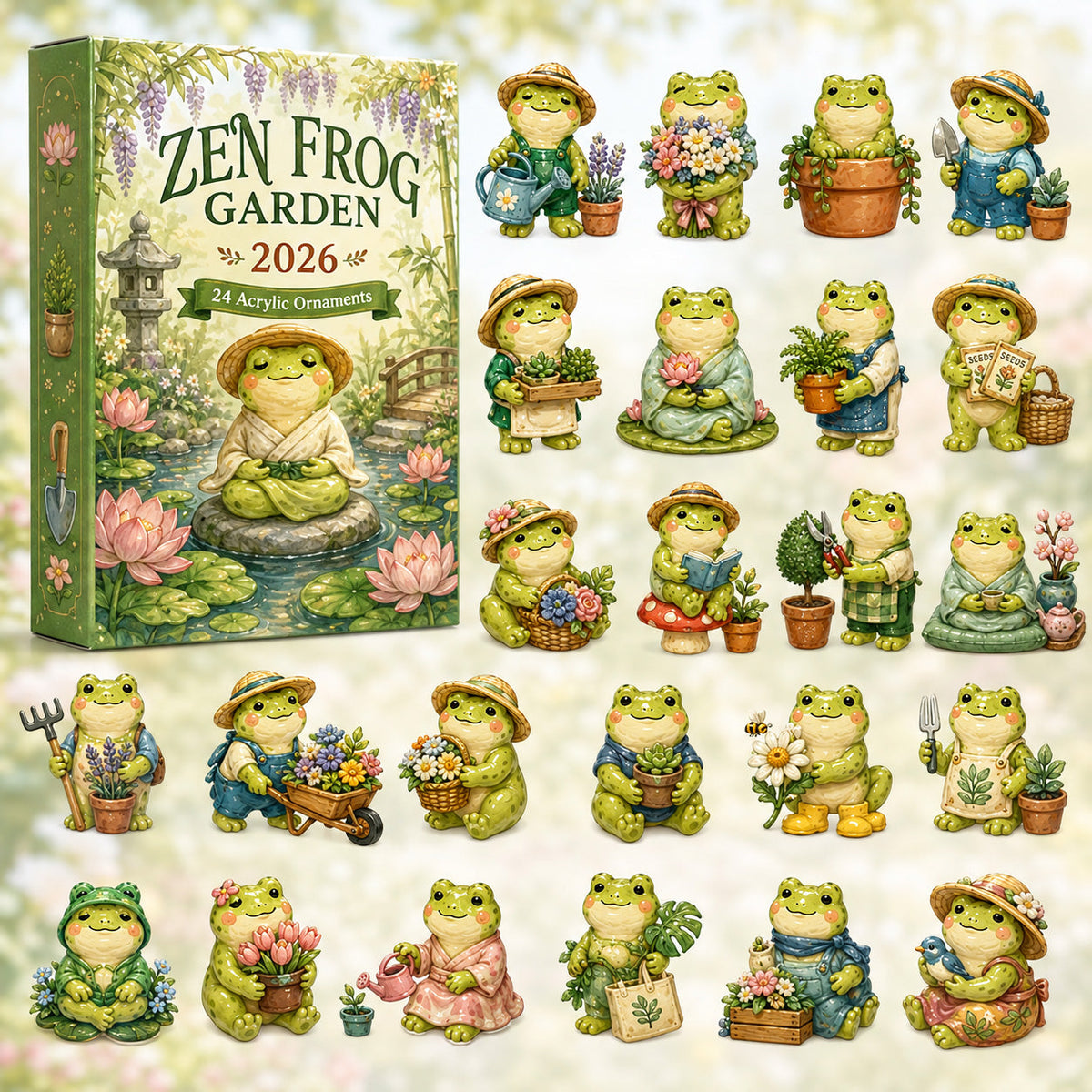 CHRISTMAS KICKOFF 40% OFF - Zen Frog Garden Advent Calendar 2026 - 24-Day Festive Countdown, Acrylic Charms Blind Box - Gift For Frog Lovers AC0HT352