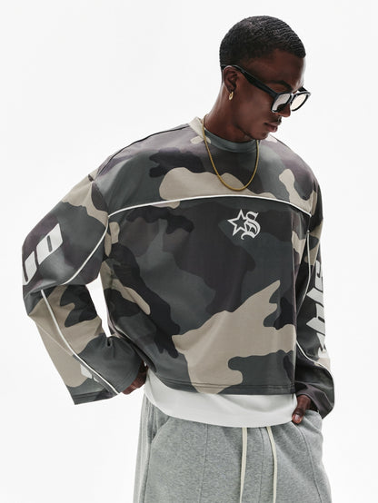 Camo Oversized Graphic Long Sleeve Sweatshirt