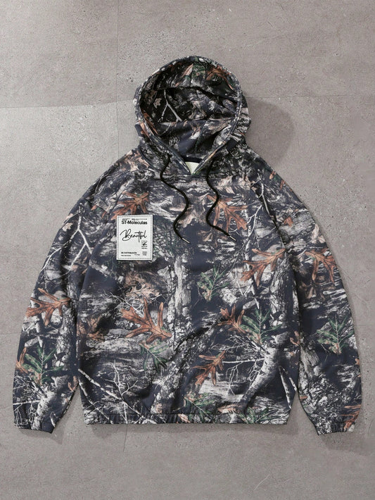 Camo Tree Print Graphic Oversized Hoodie