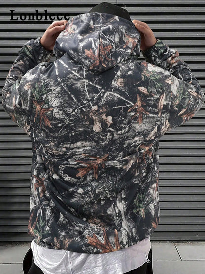 Camo Tree Print Graphic Oversized Hoodie