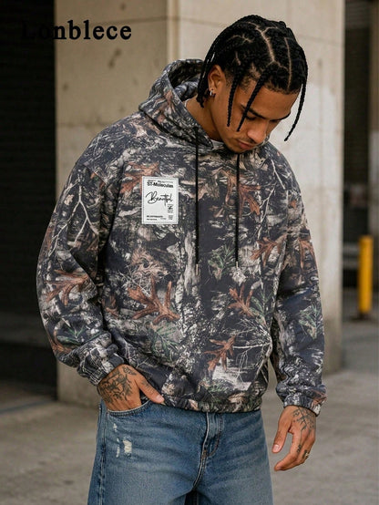 Camo Tree Print Graphic Oversized Hoodie