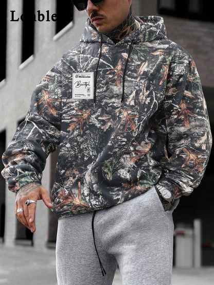 Camo Tree Print Graphic Oversized Hoodie