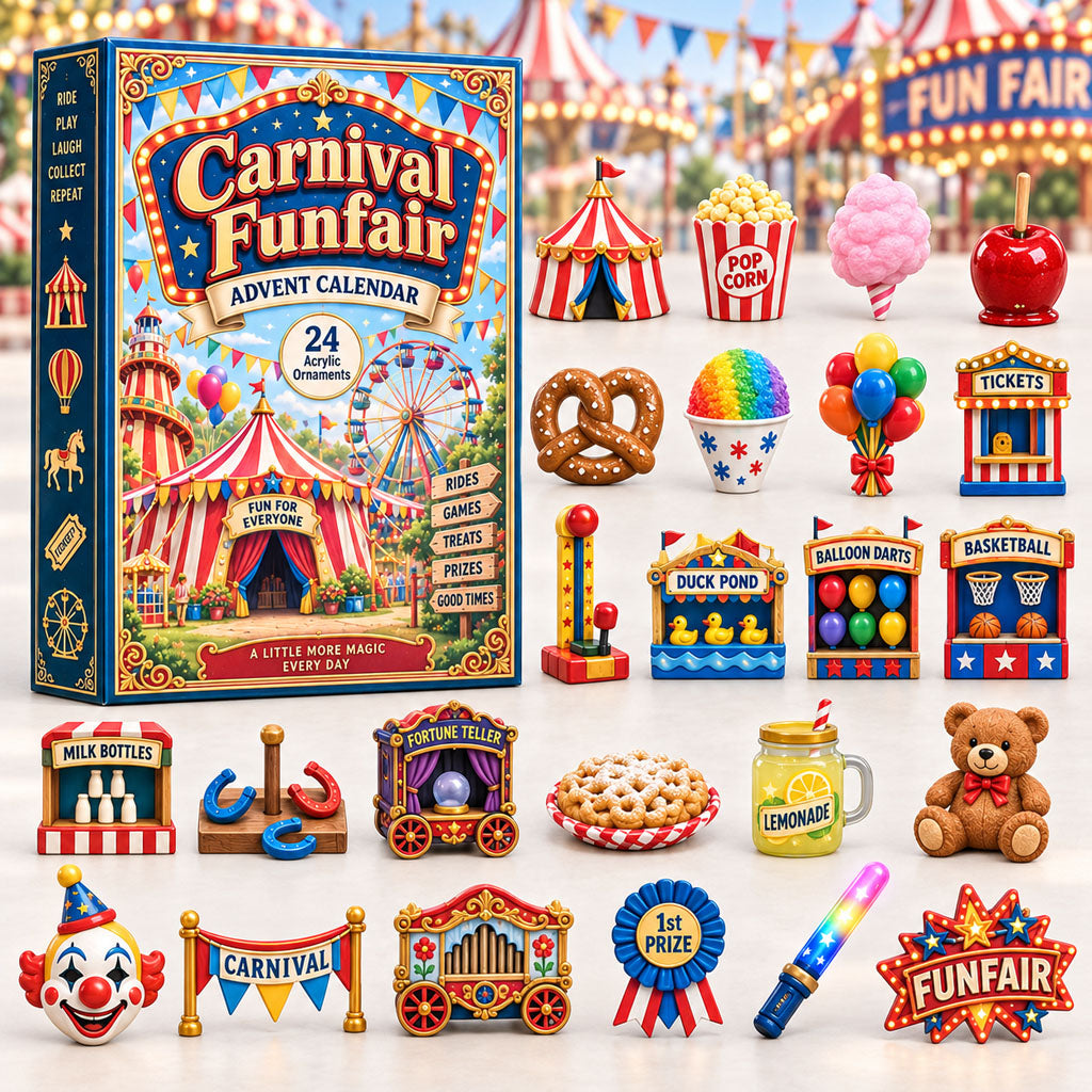 CHRISTMAS KICKOFF 40% OFF - Carnival Funfair Advent Calendar 2026 - 24-Day Festive Countdown, Acrylic Charms Blind Box - Gift For Kids Adventure AC0HA297
