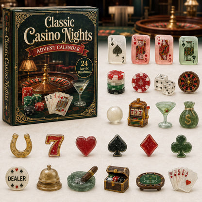 CHRISTMAS KICKOFF 40% OFF - Casino Poker Night Advent Calendar 2026 - 24-Day Festive Countdown, Acrylic Charms Blind Box - Gift For Poker Lovers AC0TH014