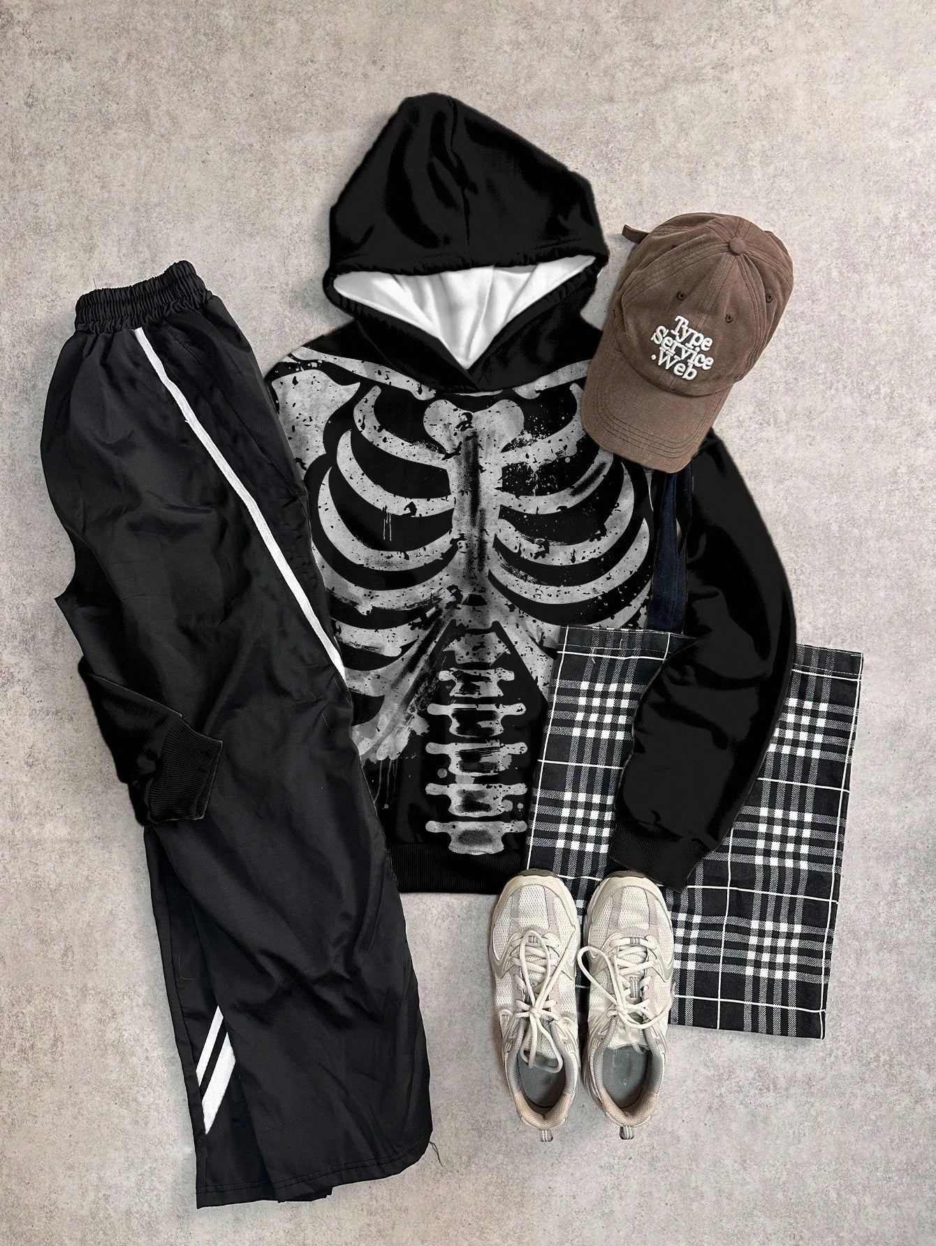 Casual Minimalist Watercolor Skull Hooded Sweatshirt