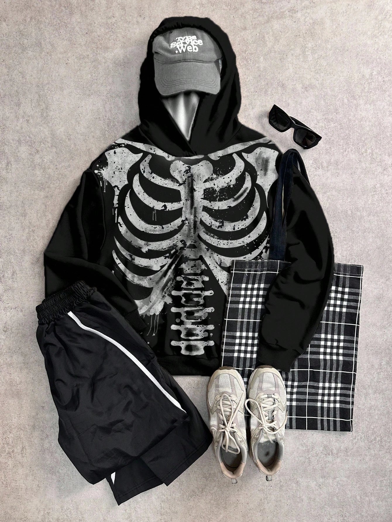 Casual Minimalist Watercolor Skull Hooded Sweatshirt