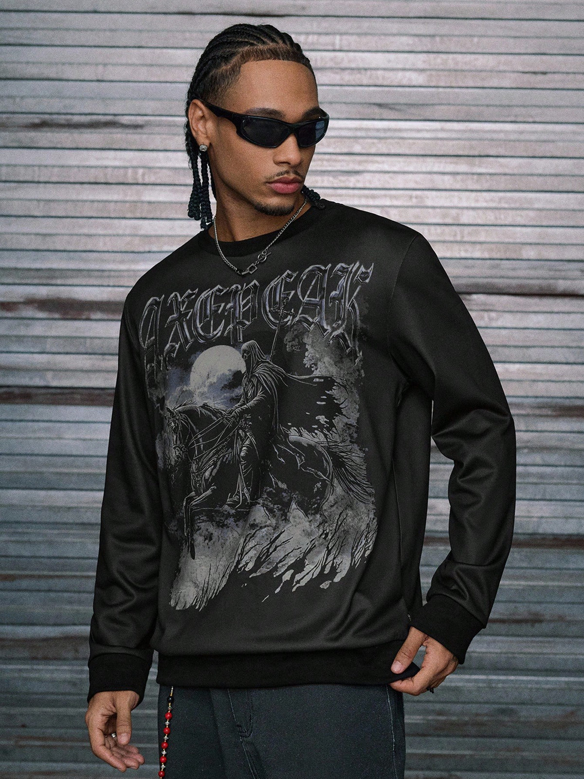 Casual Retro Print Loose Fit Men's Sweatshirt