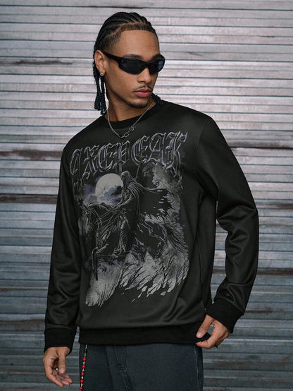 Casual Retro Print Loose Fit Men's Sweatshirt