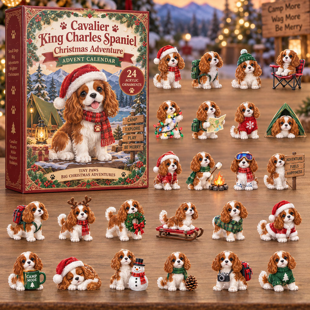 CHRISTMAS KICKOFF 40% OFF - Cavalier Christmas Adventure Advent Calendar 2026 - 24-Day Festive Countdown, Acrylic Charms Blind Box - Gift For Cavalier King Charles Spaniel Lovers AC0NT241