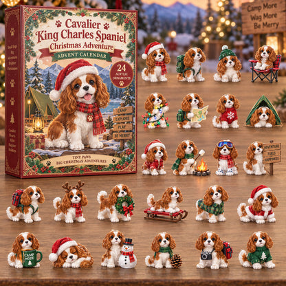 CHRISTMAS KICKOFF 40% OFF - Cavalier Christmas Adventure Advent Calendar 2026 - 24-Day Festive Countdown, Acrylic Charms Blind Box - Gift For Cavalier King Charles Spaniel Lovers AC0NT241