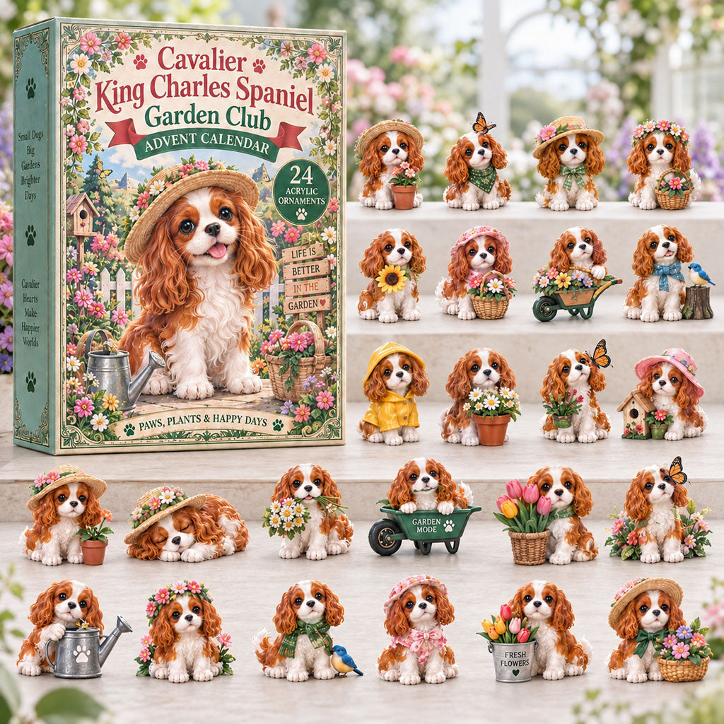 CHRISTMAS KICKOFF 40% OFF - Cavalier Garden Club Advent Calendar 2026 - 24-Day Festive Countdown, Acrylic Charms Blind Box - Gift For Cavalier King Charles Spaniel Lovers AC0NT242