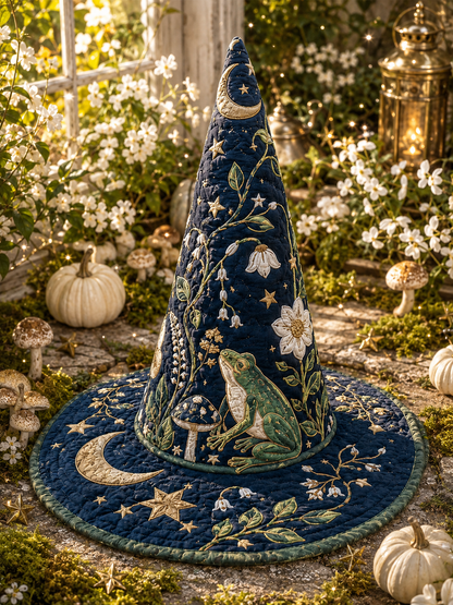 Celestial Frog & Mushroom Botanical Halloween Quilt Witch Hat