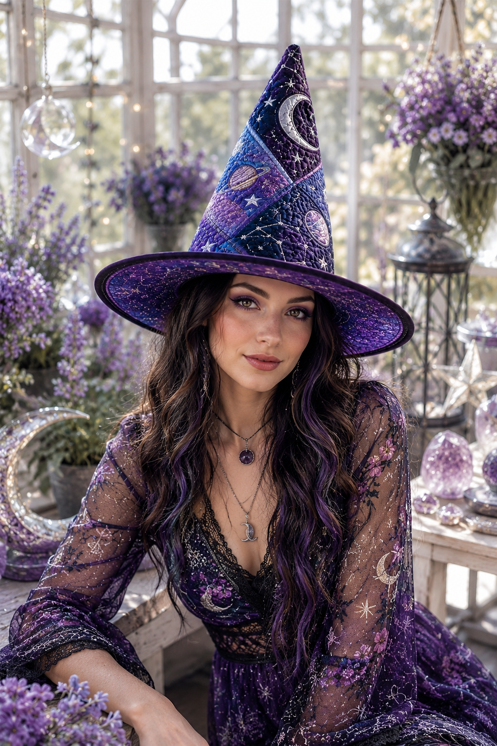 Celestial Galaxy Planet & Constellation Halloween Quilt Witch Hat