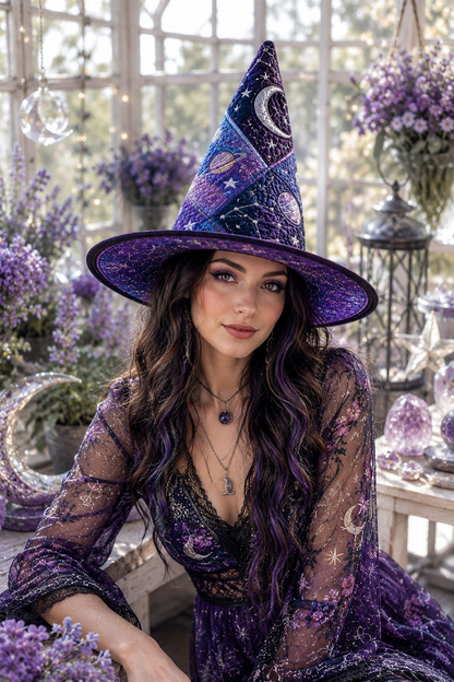 Celestial Galaxy Planet & Constellation Halloween Quilt Witch Hat