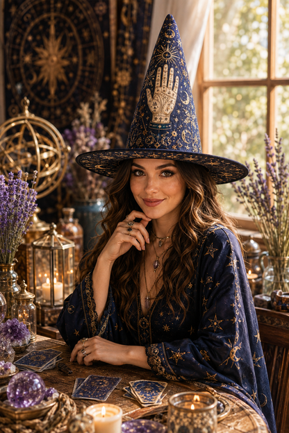 Celestial Palmistry & Tarot Crystal Ball Halloween Quilt Witch Hat