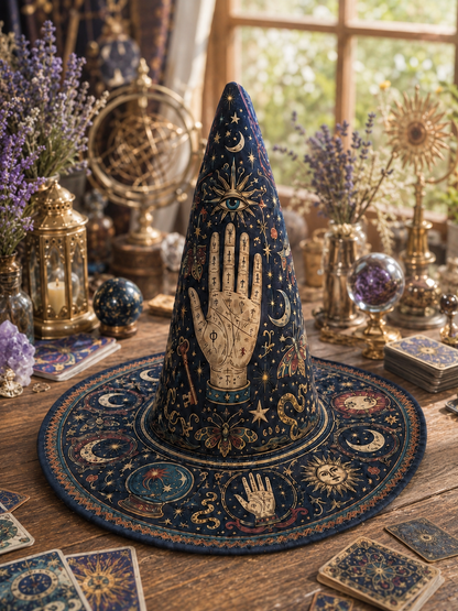 Celestial Palmistry & Tarot Crystal Ball Halloween Quilt Witch Hat