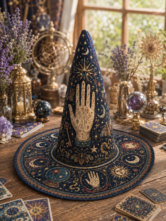 Celestial Palmistry & Tarot Crystal Ball Halloween Quilt Witch Hat