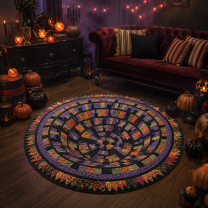 3D Vortex Optical Illusion Patchwork Halloween Quilt Round Rug