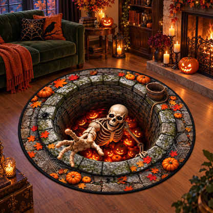 3D Skeleton Well Round Halloween Illusion Rug