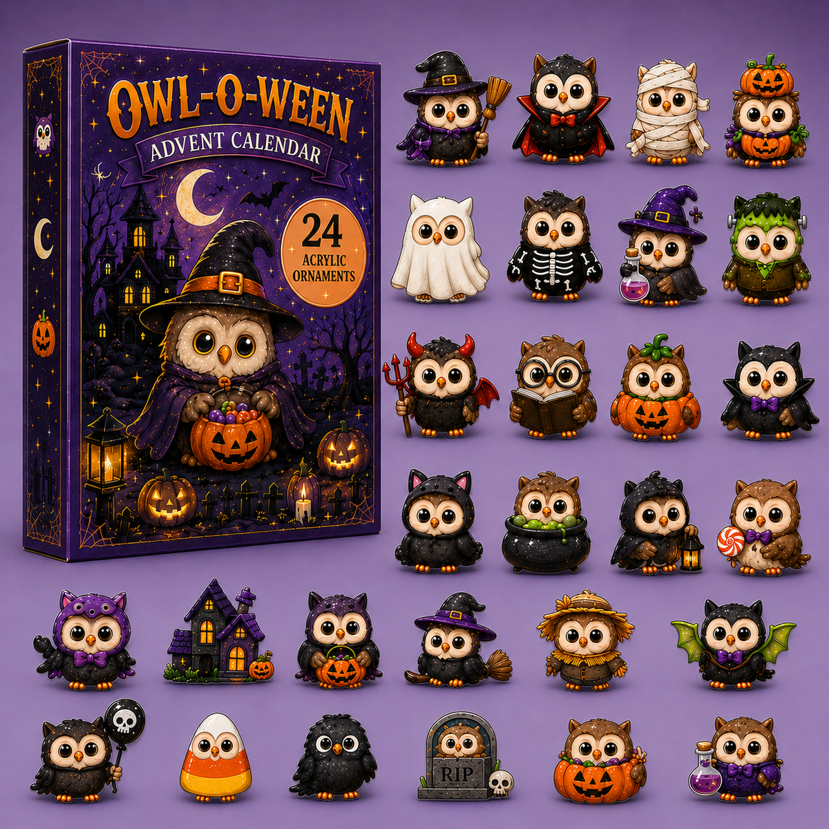 CHRISTMAS KICKOFF 40% OFF - Owl O Ween Advent Calendar 2026 - 24-Day Festive Countdown, Acrylic Charms Blind Box - Gift For Animal Lovers