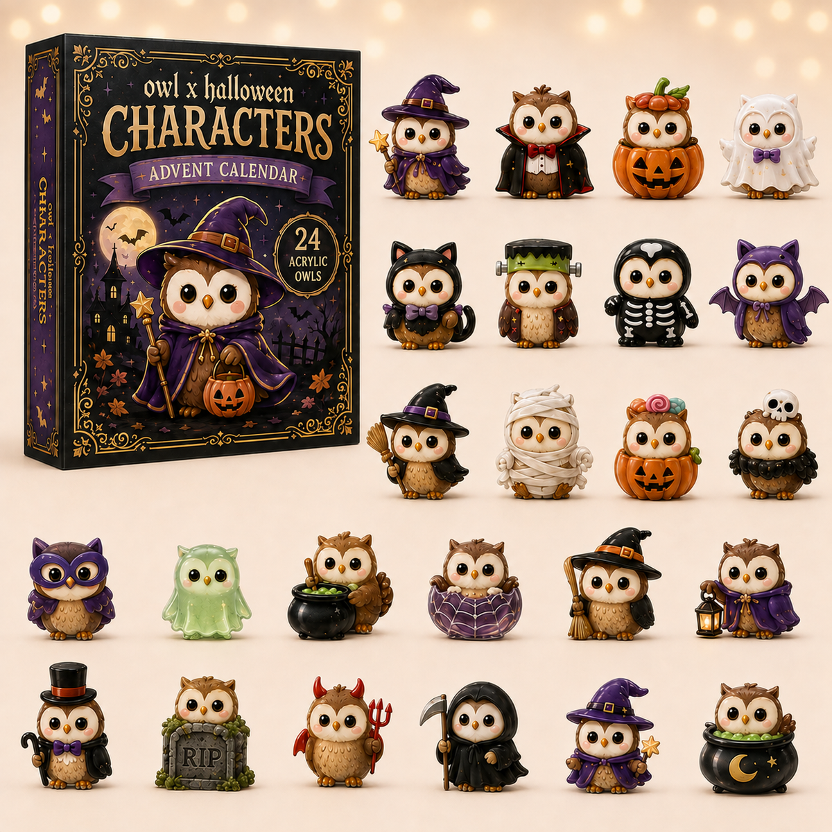 CHRISTMAS KICKOFF 40% OFF - Owl Halloween Advent Calendar 2026 - 24-Day Festive Countdown, Acrylic Charms Blind Box - Gift For Animal Lovers