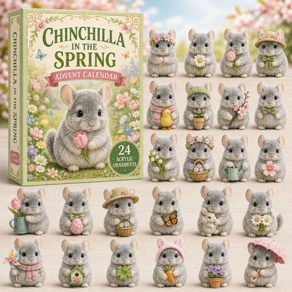 CHRISTMAS KICKOFF 40% OFF - Chinchilla In The Spring Advent Calendar 2026 - 24-Day Festive Countdown, Acrylic Charms Blind Box - Gift For Chinchilla Lovers AC0TM124