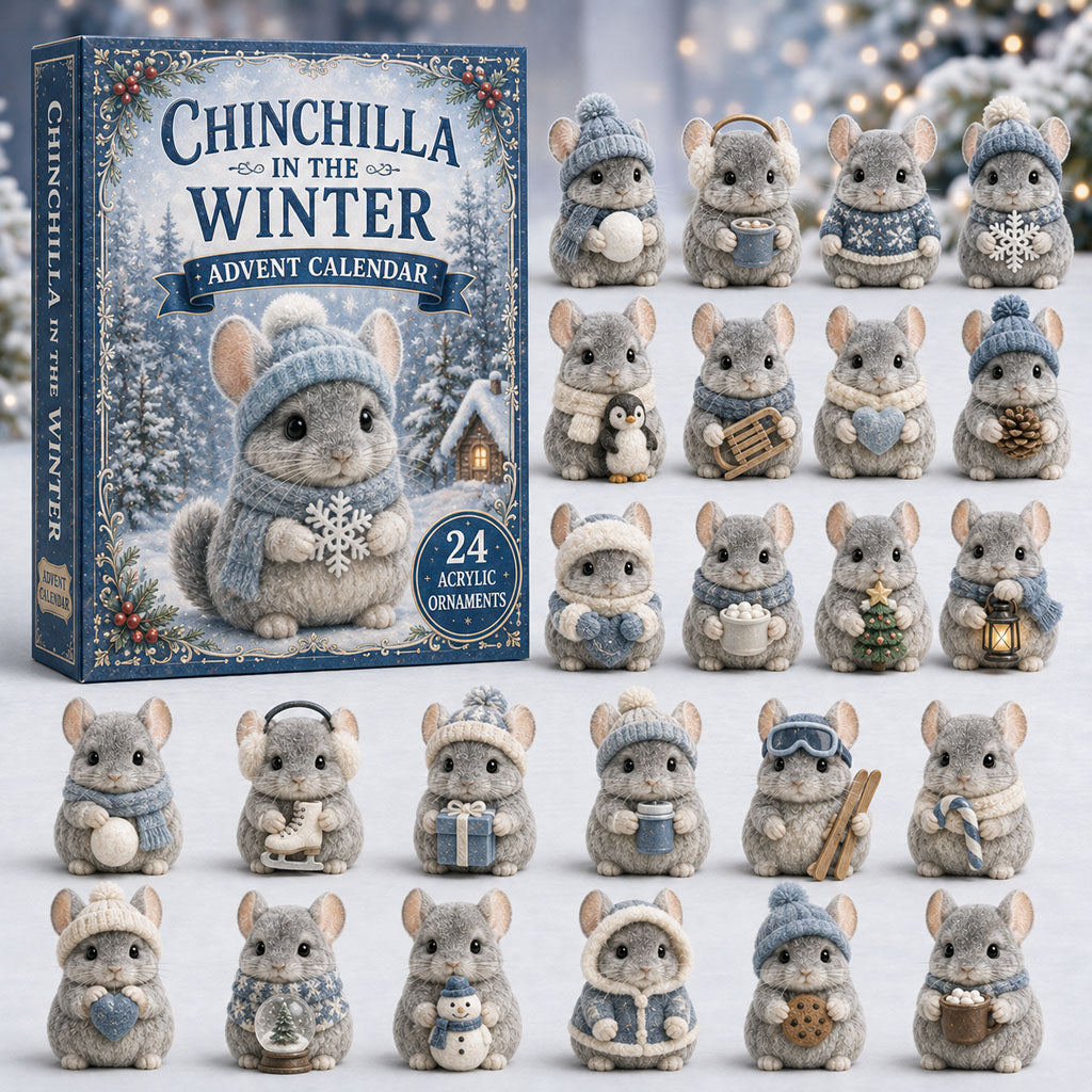 CHRISTMAS KICKOFF 40% OFF - Chinchilla In The Winter Advent Calendar 2026 - 24-Day Festive Countdown, Acrylic Charms Blind Box - Gift For Chinchilla Lovers AC0TM123