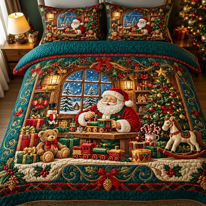 Christmas Bedding Set Santa Toy Workshop Quilt Cover Decor