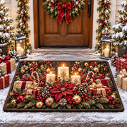 Christmas Candle Poinsettia Holiday Doormat Entryway Mat
