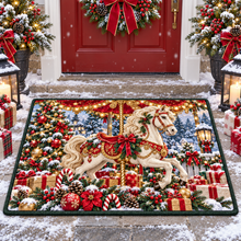 Christmas Carousel Horse Winter Doormat Holiday Front Door Mat