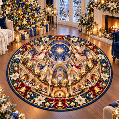 Christmas Celestial Angel Cathedral Quilted Round Rug Living Room