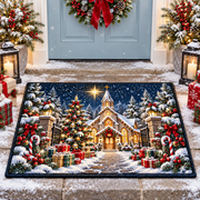 Christmas Church Winter Snow Doormat Holiday Front Door Mat