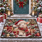 Christmas Cute Lamb Santa Hat Holiday Doormat