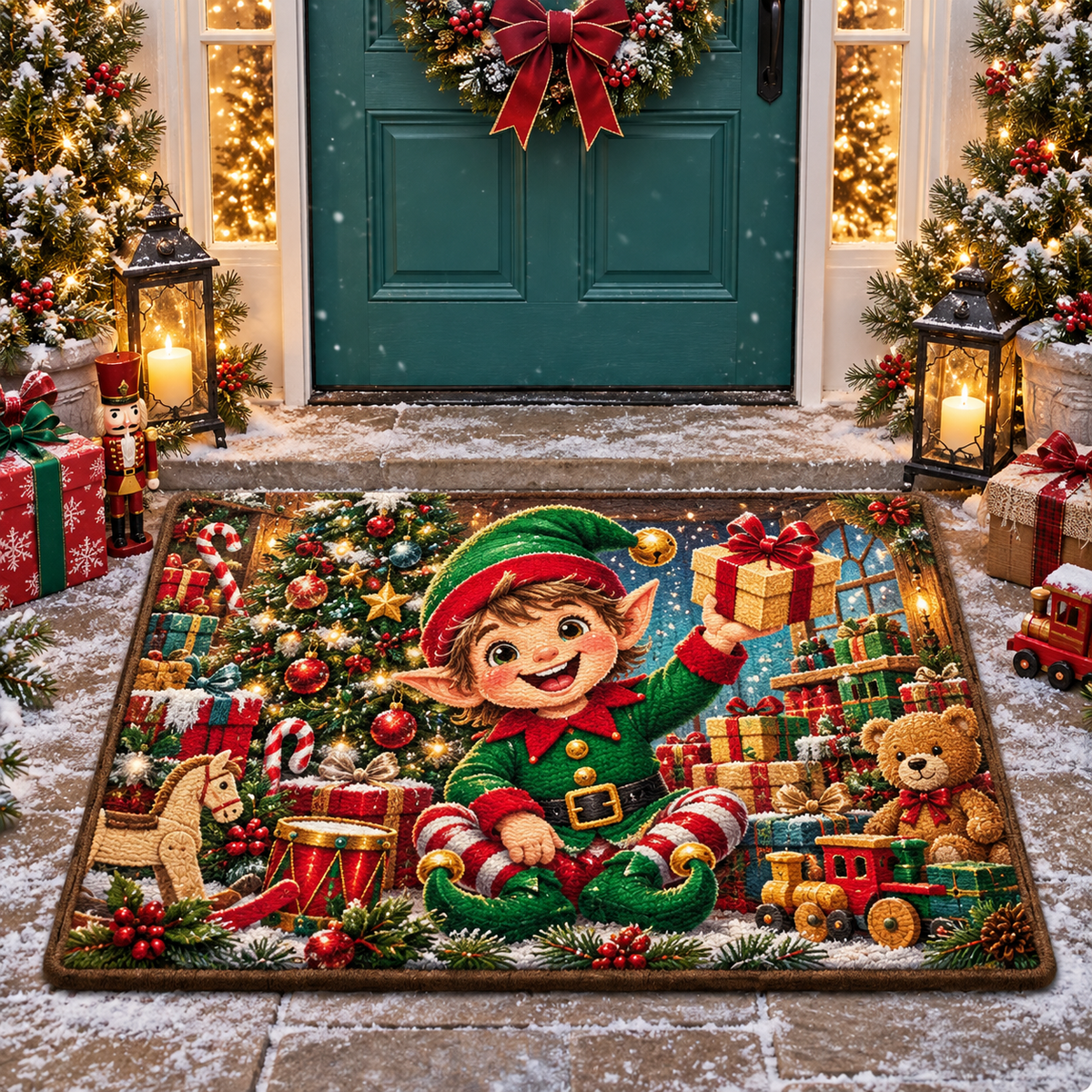 Christmas Elf Cute Holiday Gift Doormat Entryway Mat
