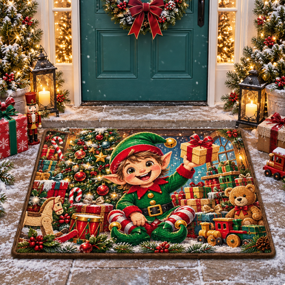 Christmas Elf Cute Holiday Gift Doormat Entryway Mat